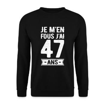 JE M'EN FOUS J'AI 47 ANS - Sweat-shirt Unisexe - noir - Devant - Alina (178cm) & Michal (187cm)