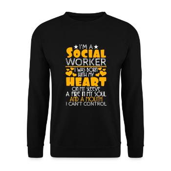 I'm A Social Worker I Was Born With My Heart On - Unisex Sweatshirt - black - Front - Alina (178cm) & Michal (187cm)