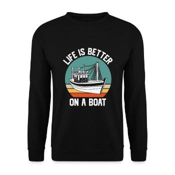 Fishing Quote Vintage Life is Better on A Boat - Unisex Sweatshirt - black - Front - Alina (178cm) & Michal (187cm)