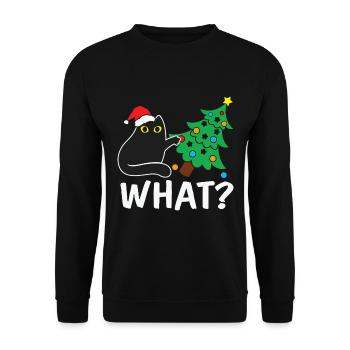 Katze Weihnachtszitat Schwarze Katze Pushing Christmas Tr - Unisex Pullover - Schwarz - Vorne - Alina (178cm) & Michal (187cm)