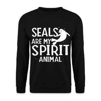 Seals Spirit Animal - Unisex Pullover - Schwarz - Vorne - Alina (178cm) & Michal (187cm)