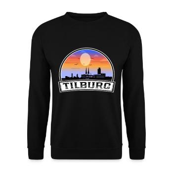 Tilburg Niederlande Skyline Vintage Sonnenuntergang Reisen - Unisex Pullover - Schwarz - Vorne - Alina (178cm) & Michal (187cm)