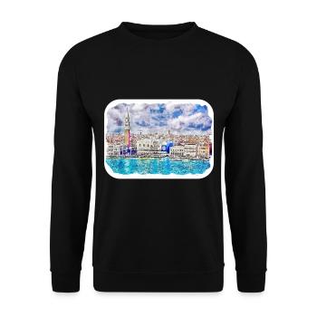 Venedig Italien Aquarellskizze Gezeichnete Illustration - Unisex Pullover - Schwarz - Vorne - Alina (178cm) & Michal (187cm)