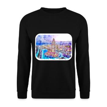 Istanbul Turkey Watercolor Sketch Illustration - Unisex Sweatshirt - black - Front - Alina (178cm) & Michal (187cm)