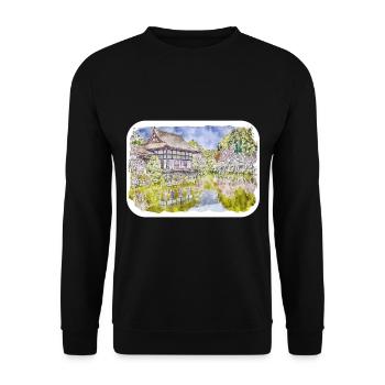 Kyoto Japan Aquarell Skizze gezeichnete Illustration - Unisex Pullover - Schwarz - Vorne - Alina (178cm) & Michal (187cm)