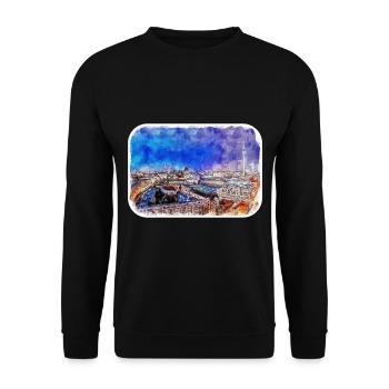 Berlin Allemagne Aquarelle Esquisse Dessinée Peinture - Sweat-shirt Unisexe - noir - Devant - Alina (178cm) & Michal (187cm)