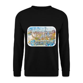 Barcelona Spanien Aquarellskizze Gezeichnete Zeichnung - Unisex Pullover - Schwarz - Vorne - Alina (178cm) & Michal (187cm)