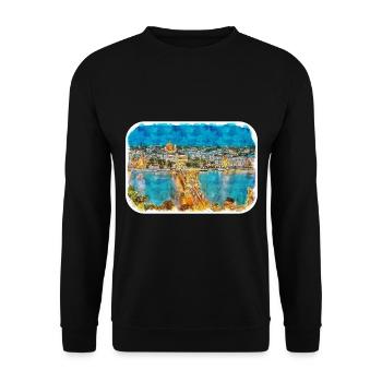 Budapest Ungarn Aquarell Skizze Illustration - Unisex Pullover - Schwarz - Vorne - Alina (178cm) & Michal (187cm)