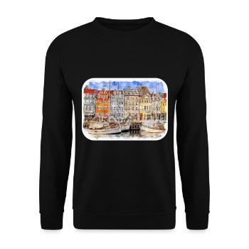 Copenhague Danemark Aquarelle Sketch Illustration - Sweat-shirt Unisexe - noir - Devant - Alina (178cm) & Michal (187cm)