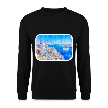 Santorin Grèce Aquarelle Esquisse Dessin Dessin - Sweat-shirt Unisexe - noir - Devant - Alina (178cm) & Michal (187cm)