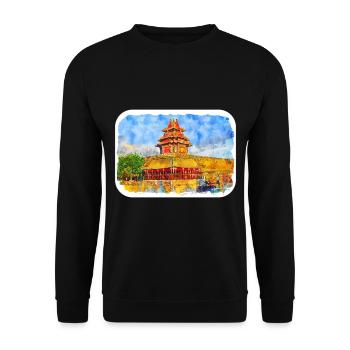 Beijing China Watercolor Sketch Illustration - Unisex Sweatshirt - black - Front - Alina (178cm) & Michal (187cm)
