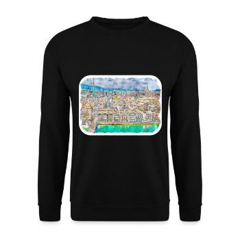 Zürich Schweiz Aquarellskizze gezeichnet Paintin - Unisex Pullover - Schwarz - Vorne - Alina (178cm) & Michal (187cm)