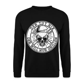 Grillen Grillmeister BBQ - Unisex Pullover - Schwarz - Vorne - Alina (178cm) & Michal (187cm)