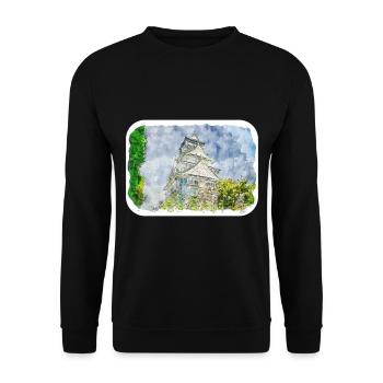 Japan Aquarellskizze Handgezeichnete Illustration - Unisex Pullover - Schwarz - Vorne - Alina (178cm) & Michal (187cm)