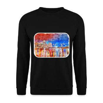 Londres UK Aquarelle Esquisse Dessinée à la Main Peinture - Sweat-shirt Unisexe - noir - Devant - Alina (178cm) & Michal (187cm)