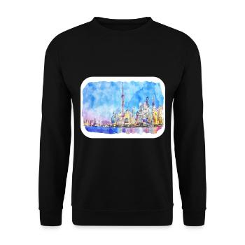 Shanghai Chine Aquarelle Esquisse Dessin Dessiné - Sweat-shirt Unisexe - noir - Devant - Alina (178cm) & Michal (187cm)