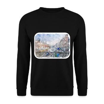Amsterdam Pays-Bas Aquarelle Esquisse Dessinée Douleur - Sweat-shirt Unisexe - noir - Devant - Alina (178cm) & Michal (187cm)