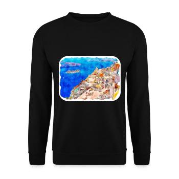 Santorin Grèce croquis aquarelle dessin dessiné - Sweat-shirt Unisexe - noir - Devant - Alina (178cm) & Michal (187cm)