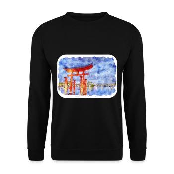 Japan Aquarellskizze Handgezeichnete Illustration - Unisex Pullover - Schwarz - Vorne - Alina (178cm) & Michal (187cm)