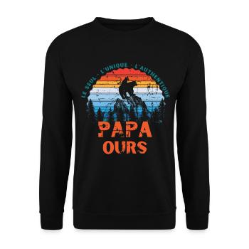 PAPA OURS cadeau papa tshirt papa ours vintage - Sweat-shirt Unisexe - noir - Devant - Alina (178cm) & Michal (187cm)
