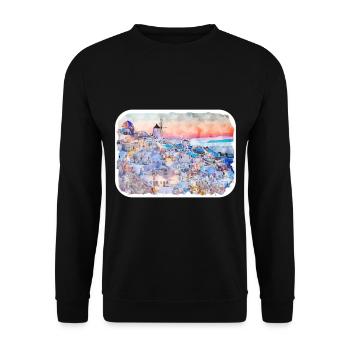 Santorin Grèce Aquarelle Esquisse Dessinée Illustrat - Sweat-shirt Unisexe - noir - Devant - Alina (178cm) & Michal (187cm)
