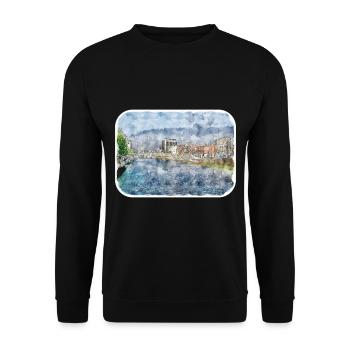 Dublin Irlande Royaume-Uni Aquarelle Sketch Illustration - Sweat-shirt Unisexe - noir - Devant - Alina (178cm) & Michal (187cm)