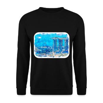 Singapour Aquarelle Esquisse Dessinée à la Main Peinture - Sweat-shirt Unisexe - noir - Devant - Alina (178cm) & Michal (187cm)