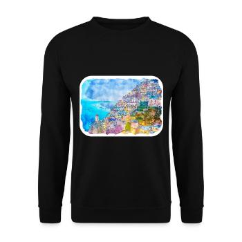 Positano Italy Watercolor Sketch Drawn Illustratio - Unisex Sweatshirt - black - Front - Alina (178cm) & Michal (187cm)