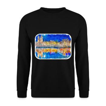 Amsterdam Netherlands Watercolor Sketch Drawing - Unisex Sweatshirt - black - Front - Alina (178cm) & Michal (187cm)