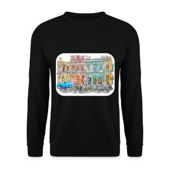 Habana Kuba Aquarell Skizze Gezeichnete Illustration - Unisex Pullover - Schwarz - Vorne - Alina (178cm) & Michal (187cm)