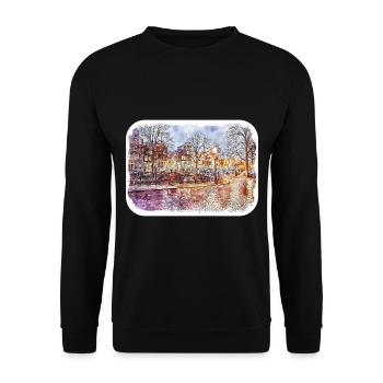 Niederlande Aquarell Skizze gezeichnete Illustration - Unisex Pullover - Schwarz - Vorne - Alina (178cm) & Michal (187cm)
