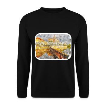 Prag Tschechien Aquarell Skizze Zeichnung - Unisex Pullover - Schwarz - Vorne - Alina (178cm) & Michal (187cm)