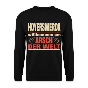 Arsch der Welt Hoyerswerda - Unisex Pullover - Schwarz - Vorne - Alina (178cm) & Michal (187cm)