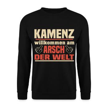 Willkommen am Arsch der Welt Kamenz - Unisex Pullover - Schwarz - Vorne - Alina (178cm) & Michal (187cm)