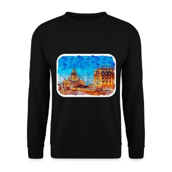 St. Petersburg Russland Aquarellskizze gezeichnet Abbus - Unisex Pullover - Schwarz - Vorne - Alina (178cm) & Michal (187cm)