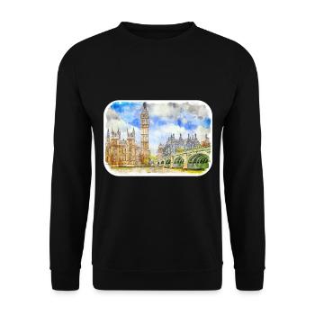 Londres UK Aquarelle Esquisse Dessinée à la Main Peinture - Sweat-shirt Unisexe - noir - Devant - Alina (178cm) & Michal (187cm)