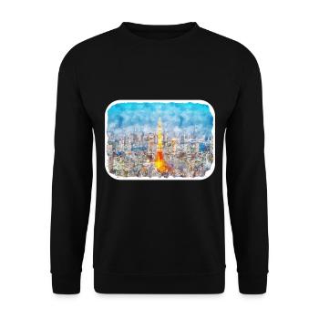 Tokyo Japon Aquarelle Dessin Dessin Illustration - Sweat-shirt Unisexe - noir - Devant - Alina (178cm) & Michal (187cm)
