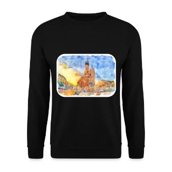 Pologne Repère Aquarelle Esquisse Dessin de peinture - Sweat-shirt Unisexe - noir - Devant - Alina (178cm) & Michal (187cm)