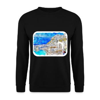 Santorin Grèce Aquarelle Esquisse Dessin Dessin - Sweat-shirt Unisexe - noir - Devant - Alina (178cm) & Michal (187cm)