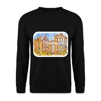 Rom Italien Aquarell Skizze Handgezeichnetes Gemälde - Unisex Pullover - Schwarz - Vorne - Alina (178cm) & Michal (187cm)