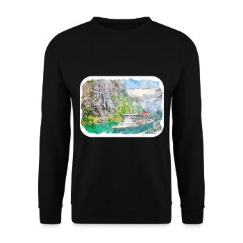 Norvège Aquarelle Esquisse Dessinée à la main Illustration - Sweat-shirt Unisexe - noir - Devant - Alina (178cm) & Michal (187cm)