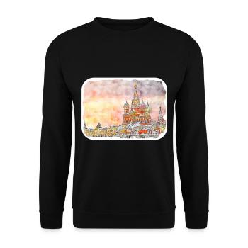 Moscou Russie Aquarelle Esquisse Dessin Dessin - Sweat-shirt Unisexe - noir - Devant - Alina (178cm) & Michal (187cm)