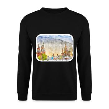 Moscou Russie Aquarelle Esquisse Dessin Dessiné - Sweat-shirt Unisexe - noir - Devant - Alina (178cm) & Michal (187cm)