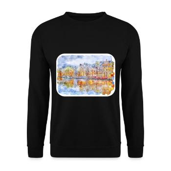 Amsterdam Netherlands Watercolor Sketch Drawn Pain - Unisex Sweatshirt - black - Front - Alina (178cm) & Michal (187cm)