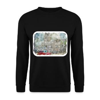 Habana Kuba Aquarell Skizze Gezeichnete Illustration - Unisex Pullover - Schwarz - Vorne - Alina (178cm) & Michal (187cm)