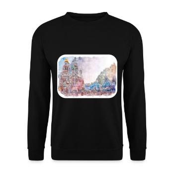 St. Petersburg Russland Aquarell Skizzenmalerei - Unisex Pullover - Schwarz - Vorne - Alina (178cm) & Michal (187cm)