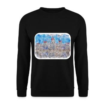 Budapest Ungarn Aquarell Skizze Illustration - Unisex Pullover - Schwarz - Vorne - Alina (178cm) & Michal (187cm)
