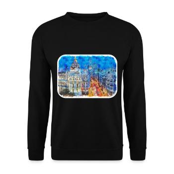 Madrid Espagne Aquarelle Esquisse Peinture Dessin - Sweat-shirt Unisexe - noir - Devant - Alina (178cm) & Michal (187cm)