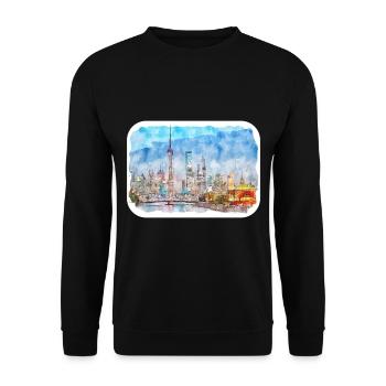 China Watercolor Sketch Hand Drawn Illustration - Unisex Sweatshirt - black - Front - Alina (178cm) & Michal (187cm)