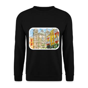Cartagena Kolumbien Aquarell Skizze Gezeichnet Illustr - Unisex Pullover - Schwarz - Vorne - Alina (178cm) & Michal (187cm)